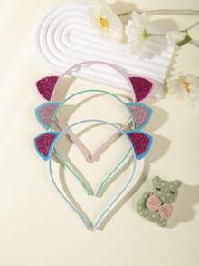 1/3pcs Glitter Cat Ear Headband, Contrast Color Sequin Headband, Cute ...