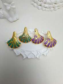 12pcs/Set New Oil Drip Leaf Shaped Earring Set. Ginkgo Leaf & Maple Leaf Stud Earrings. Suitable For Daily Wear And Party Occasions. - Multicolor - View 5