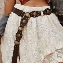 American Retro Belt Women's Rivet Brown Belt Jeans Niche Simple Versatile Waist Chain Suitable Women's Daily Outings And Dates Suitable As A Girlfriends And Wives - 風格 a - 查看 10