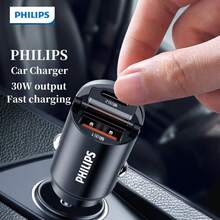 PHILIPS PD + QC 3.0 Invisible Fast Charging Car Phone Charger Adapter 2 Ports Usb Car Charger Type C PD Quick Charge 3.0 Car Charger