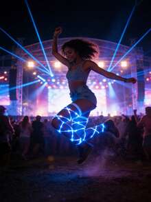 Adjustable Elastic LED Neon Tube Garter Set - For Women, Cyberpunk Burning Man Party Costume Accessory, Halloween Party Wedding Decor, Battery Included - 2PCS LED Light-up Straps - View 8