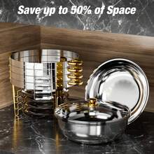 5QT 4 Packs Chafing Dish Buffet Set Gold Accent,  Round 316 Stainless Steel Buffet Warmer Chafers And Warmers Sets With Glass Lid & Lid Holder For Valentine's Day Gatherings Catering Events Parties Weddings Dinners - Nắp kính mạ vàng một phần với họa tiết hoa mai. - Xem 9