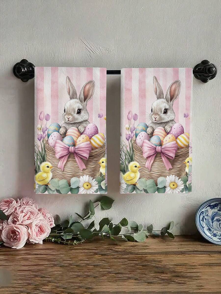2 pièces/4 pièces Serviettes de cuisine à motif lapin de Pâques, serviettes de bain à motif œuf de Pâques, serviettes de fête en plein air de Pâques, décoration de maison de Pâques, décoration de cuisine de Pâques, style moderne, séchage rapide, matériau microfibre super doux, rectangulaire, 40 cm * 60 cm, motif imprimé numériquement, convient pour la décoration de fête en plein air, cadeaux de fête - Multicolore - Voir 1