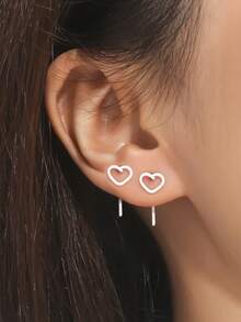 1 par de pendientes minimalistas con forma de corazón, diseño simple con electrochapado, adecuado para el Día de San Valentín y uso diario - Pendientes de aleación de hierro - Ver 6