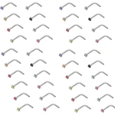 Juego de Anillos para Nariz 40 Piezas Multicolor Acero Inoxidable con Circonitas para Mujeres y Hombres