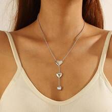 Love Heart Necklaces Sliver/Black Gun Plated Romantic Heart Y-Necklaces Jewelry For Women And Men KP0249 - 銀色 - 查看 9