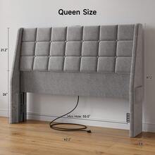 Grey Headboard For Full / Queen Size Bed Frame, Linen Fabric Ergonomic Upholstered Linen Headboards Only, Tufted Button Wingback Wood Bed Head Board  With Storage, Modern Head Boards For Bedroom, Dorm - 灰色 - 查看 8