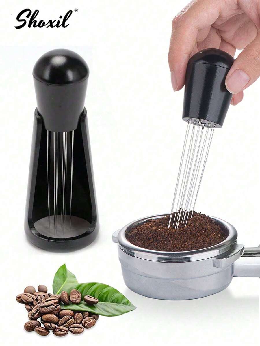 shoxil 1个304不锈钢12针0.4mm咖啡压粉及分配工具，带支架，咖啡分配针工具 - 松粉針 - 查看 1