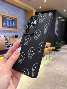 1个不对称笑脸图案哑光黑TPU防震手机壳，创意设计，送给男友/女友的礼物，兼容三星、OPPO、vivo和其他安卓手机 - 彩色 - 查看 6