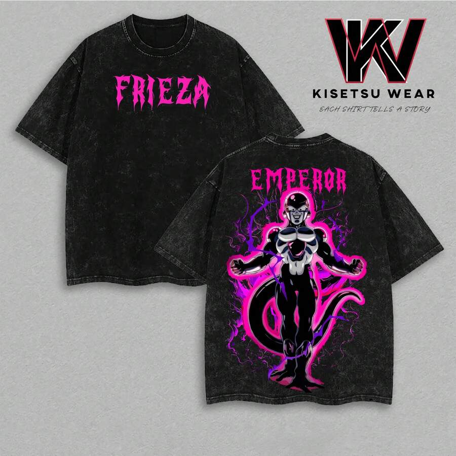 Camiseta del Emperador Frieza - Camiseta Gráfica Sobredimensionada DBZ, Camiseta de Ropa de Calle de Villano, Top de Algodón Ligero, Merch de Anime Unisex, Regalo para Fans de la Forma Final de Frieza, Camiseta Estética DBZ - Negro - Ver 1