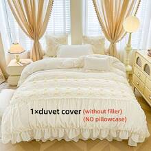 1 件蕾丝边饰被套（仅被套，不含填充物和枕套），床上用品，可机洗，带四角系带，适用于卧室、家庭、酒店 - 綺夢-奶白 - 查看 9