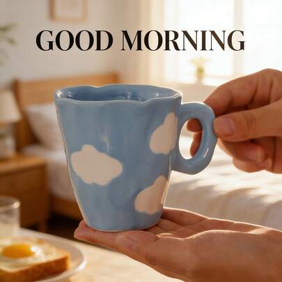 [Atmospheric Ins Style] Hand-Painted Cloud & Flower Ceramic Mug, High-Temperature Fired Durable, Household & Office Coffee/Milk Cup, Niche High-Quality, Ideal Gift For Couples