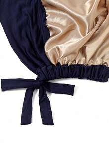 1 chiếc băng đô nữ màu trơn có dây buộc, co giãn, có lớp lót. - Màu xanh hải quân - Xem 5