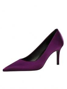 European & American Style Sexy Stiletto Shallow Satin Versatile Elegant Pointed Toe Women's High Heel Pumps, Party Shoes - Purple - View 12