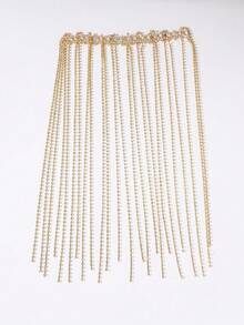 قطعة واحدة من الإكسسوار الفاخر للرأس مزين بالكريستال والراين ستون والشرابات الطويلة، مناسب للحفلات الراقية والكوسبلاي والزفاف والعشاء الرسمي، هدية إكسسوار شعر عصري - الذهبي - مشاهدة 8