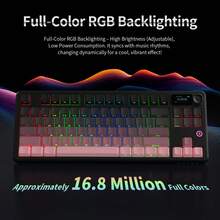 AJAZZ MK87 无线机械键盘，TKL 布局，3 种模式，10000mAh 电池，持久续航，RGB 灯效可自定义，87 键，适用于办公、游戏，兼容多种系统 - 彩色 - 查看 8