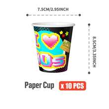 复古90年代磁带图案一次性餐盘、餐巾纸、纸杯 - 一次性派对用品套装，可供25位客人使用，一次性纸盘，派对餐具，适用于生日、婚礼、主题派对、家庭野餐等场合。 - 彩色 - 查看 8