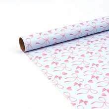 1卷大号粉色蝴蝶结爱心礼品包装纸 - 17英寸 x 118英寸（43厘米 x 300厘米），带有粉色蝴蝶结和爱心图案，优雅适用于派对和婚礼 - 彩色 - 查看 7