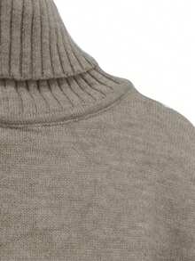 High Neck Versatile Knit Sweater, Front Short Back Long Split Design Top, Casual Style For Autumn/Winter - Khaki 2 - View 7