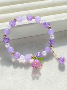 Set de 3 piezas Pulsera elástica con cuentas con diseño de flor de lirio - Multicolor - Ver 4