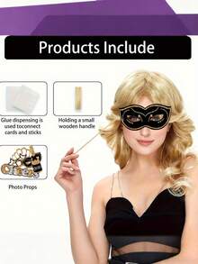 30 piezas de accesorios para photocall de boda en negro y dorado, decoraciones para fiesta de cumpleaños, adecuado para cumpleaños, boda, fiesta, discoteca, carnaval, que incluye sombreros, labios, corbatas, coronas y otros accesorios para photocall - Accesorios para fotos - Ver 5