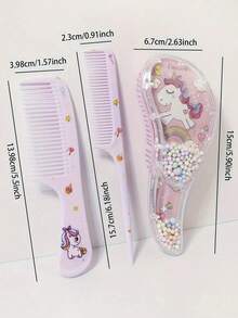 2pcs/Set Kids Cartoon Animal Design Comb, Fine Teeth Pointed Tail Hair Brush For Girls - Multicolor - View 4