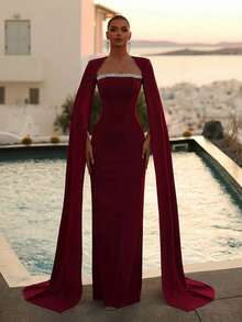 ADYCE Women's High Waist Slit Maxi Party Dress, Elegant Formal Evening Gown - Burgundy - View 5