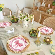 50pcs Pink Bow Birthday Party Themed Disposable Tableware Set, Includes Disposable Plates, Napkins, And Paper Cups , Perfect For Music Festival, New Year's Celebrations,Back-To-School Celebrations - Multicolor - View 8