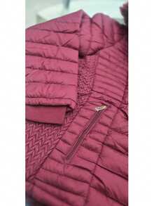 Women's Plus Size Lined Waterproof Casual Jacket With Zipper, Puffer Fabric, For Everyday Winter - 酒紅色 - 查看 5