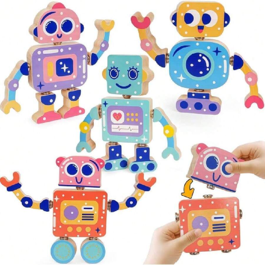 Juguetes de Robots para Niños 3-5 Años, Montessori de Madera para Armar, 28 Piezas, Juguete Educativo Stem para Desarrollar Motricidad Fina, Regalo para Niños y Niñas,40996118 - Multicolor - Ver 1