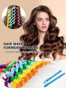 12pcs/Set, 25cm Water Wave Curling Iron, Braided Curl Wand, Wavy Texture Curler, Gift Tools, Curling Iron, No Heat Curler, Curling Wand, Salon & Travel Essential, Hairstyling Tools, Curling Tools, Ladies Date Night Essential, New Year, Friend, Mother, Valentine's Day, Birthday Gift - Multicolor - View 2