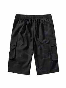 夏季休闲时尚工装裤，户外情侣款简约迷彩七分裤 - 黑色 - 查看 3