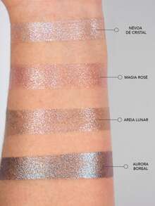 Kit Lápis e Sombra Líquida Holográfica - Linha Aurora de Luisance - Maquiagem carnaval, delineador colorido e à prova d'água, sombras coloridas - Lápis Dourado + Sombra Aurora Boreal - Visão 4