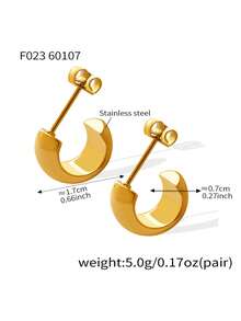 1 Pair Stainless Steel C-Shape Stud Earrings, 18K Gold Plated, Minimalist & High-Quality Fashion Jewelry - C-shaped Earrings - View 9