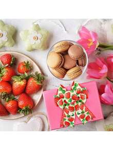 1 Roll/5 Rolls 2.5 Inch Strawberry Plaid Printed Colored Edged Satin Ribbon, Suitable For Summer DIY Craft Floral Wreath, Bow, Gift Box Packaging - Strawberry - View 6