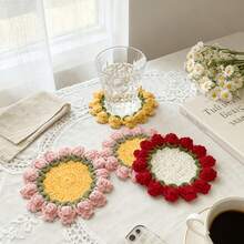 Posavasos de Rosa Hechos a Mano |   Decoración de Tela Estilo Bohemio |   Adornos Resistentes para Mesas |   Regalo Ideal Hogar - Rojo - Ver 7