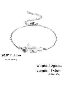 1 Pc Customizable Stainless Steel Cute Cartoon Animal Beaded Charm Cat Pendant Stainless Steel Simple And Unique Style Bracelet - Multicolor - View 9