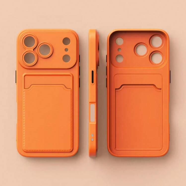 1pc Minimalist Orange Phone Case With Card Slot & Wallet, Lightweight Anti-Scratch Anti-Slip Protective Cover, Suitable Compatible With Apple 17 Pro/17 Pro Max/Apple Air/17 - Orange - View 1
