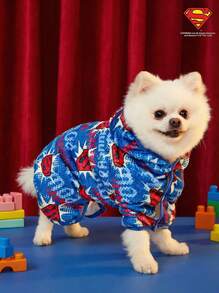 SUPERMAN X PETSIN 1 件印花连帽毛绒吸水柔软宠物毛巾，适用于猫和狗 - 彩色 - 查看 6