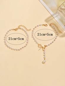 piezas/Set de tobilleras estilo vacaciones con lazo decorativo de aleaciómetálica, conjunto de joyerípara pies con borlas de perlas sintéticas románticas, adecuado para el uso diario - Multicolor 4 - Ver 4