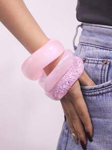 3件套海洋风粉色不规则形状手链套装，适合海滩度假和时尚穿搭 - 粉色 - 查看 5