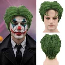 Men Short Green Curly Wig Anime Clown Cospaly Wig Heat Resistant Synthetic Fibers Soft Breathable Costume Hair - Multicolor - View 9