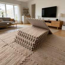 12/24PCS Interlocking Foam Floor Tiles, Available In Five Colours: White, Pink, Camel, Rose Red Or Grey - These Soft, Washable And Non-Slip EVA Floor Mats Are Suitable For Bedrooms, Living Rooms, Home Decor, Pet Areas And More. - 駝色 - 查看 3