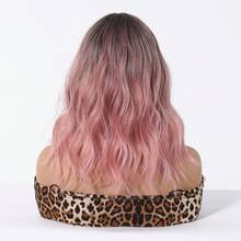 Tóc giả ngắn xoăn màu hồng gradient 16 inch dành cho nữ, có mái bằng, chất liệu tổng hợp, thích hợp sử dụng hàng ngày hoặc hóa trang. - Màu hồng ombre - Xem 5