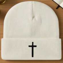 1 pieza/2 piezas Nuevo gorro de punto de acrílico con bordado de cruz para otoño/invierno, gorro de punto versátil unisex a prueba de frío para hip-hop - Multicolor - Ver 6