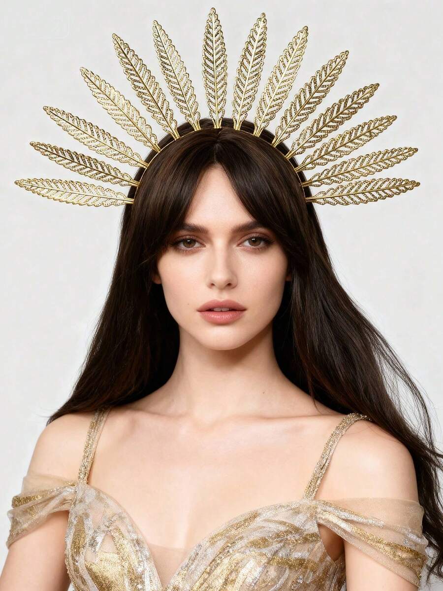 1 Set Greek Goddess Costume Accessories - Women's Toga Robe, Gold Leaf Bridal Crown Headpiece