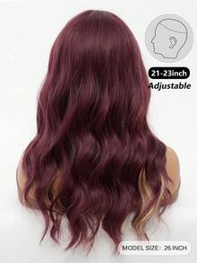 clouder Gothic Punk Grape Red Highlighted Orange Long Wavy Curly Wig 26-Inch Center Part Bangs Heat-Resistant Synthetic Fiber Wig Women's Soft Voluminous Curls Suitable For Daily Cosplay, Street Style, Holiday Parties, Music Festivals, Y2K Aesthetic, Avant-Garde College Style, Modern Fashion Punk Looks - 挑染棕色 - 查看 4