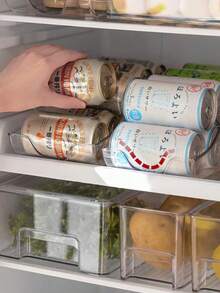 1pc Easy Pull Can Beverage Storage Box, Large Capacity Thick Transparent Plastic Refrigerator Auto-Rolling Kitchen Organizer - Multicolor - View 1