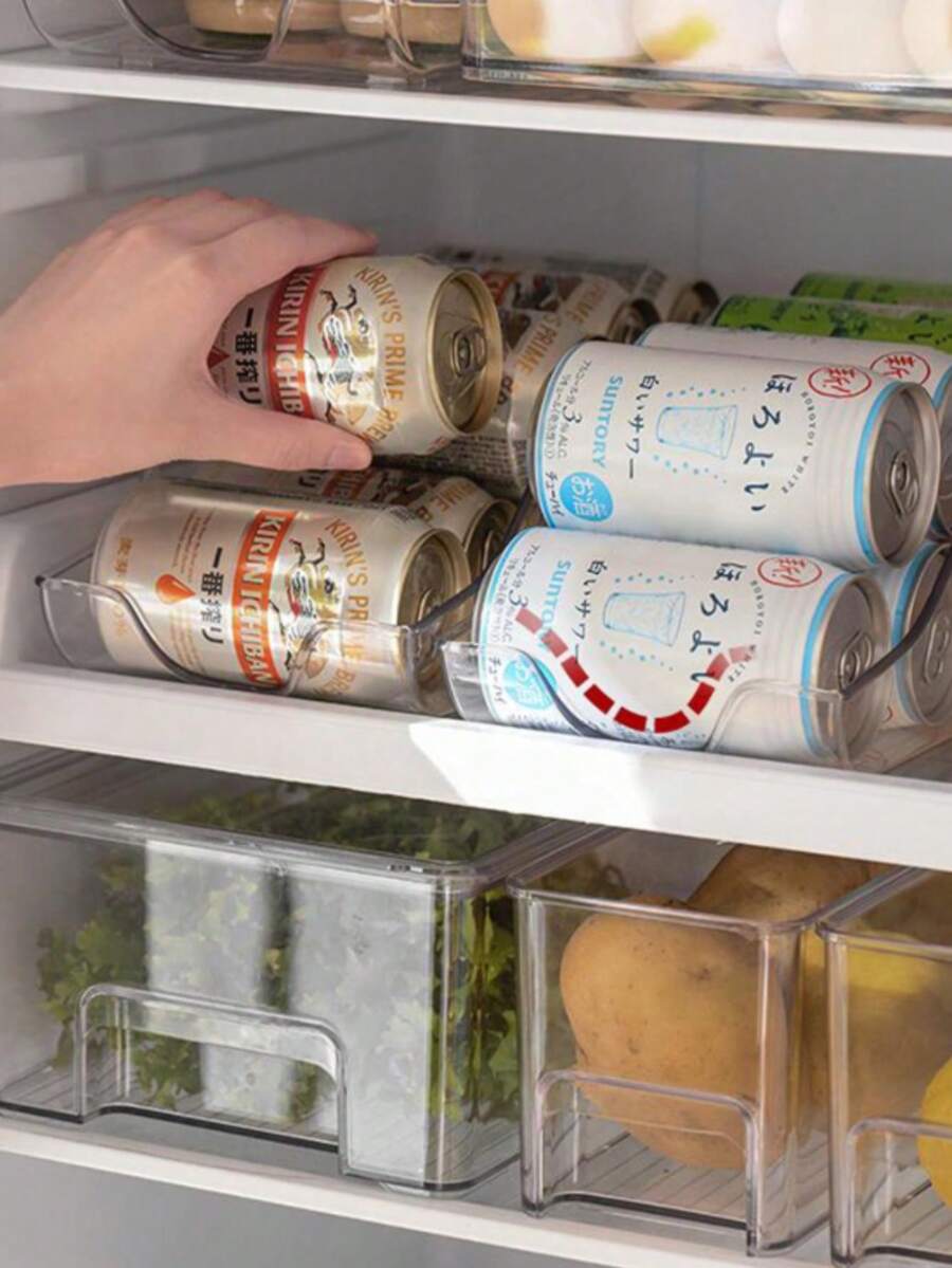 1pc Easy Pull Can Beverage Storage Box, Large Capacity Thick Transparent Plastic Refrigerator Auto-Rolling Kitchen Organizer - Multicolor - View 1