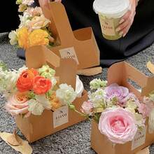 5pcs/Set Elegant Paper Flower/Coffee Gift Boxes, Transparent Fresh Flower Gift Containers, Cake Packaging Baskets, Romantic Gift Boxes, Suitable For Flower Bouquets, Weddings, Home Decor, Mother's Day, Valentine's Day, Birthday, Party Flower Baskets - Multicolor - View 8